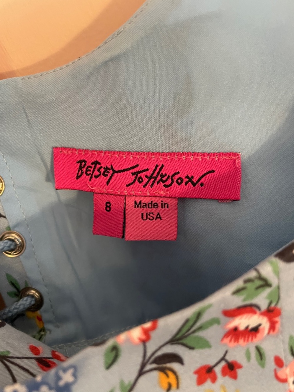 Betsey Johnson Retro Vintage Style Blue Floral Midi Dress, Size 8 - Picture 7 of 11